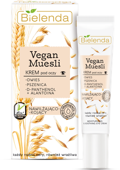 Крем навколо очей Bielenda Vegan Muesli Moisturizing & Soothing Cream зволожуючий заспокійливий для всіх типів шкіри 15 мл (5902169037840)