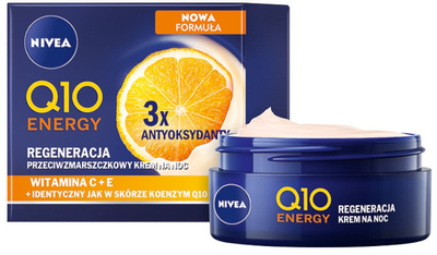 Krem do twarzy NIVEA Q10 Energy Regeneracja przeciwzmarszczkowy na noc 50 ml (4005900777263)