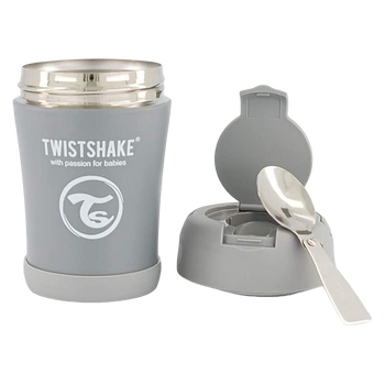 Pojemnik Twistshake termiczny z łyżką pastelowo szary 350 ml (7350083127518)