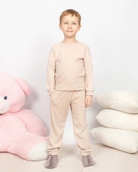 Пижама детская домашняя рубчик кофта со штанами Крем Maybel 122-128 (2904_3)