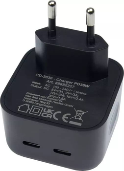 Мережевий зарядний пристрій Inter-Tech PD-2036 USB-C 36Вт Чорний (88882227)