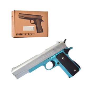 Детский страйкбольный пистолет Desert Eagle 22 см, металлический на пластиковых пульках UKC 1911C, Серебристо-Синий