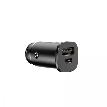 Автомобильное зарядное устройство Baseus Square Metal PD 3.0 QC 4.0+ 30W USB + Type-C Black