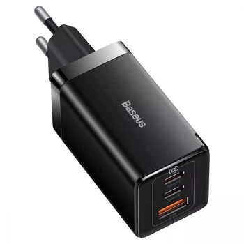 Блок питания Baseus GaN5 Pro 65W (2 Type-С+USB ) + Кабель Type-C to Type-C 100W 1m для iPhone iPad Samsung Lenovo Xiaomi Macbook Black