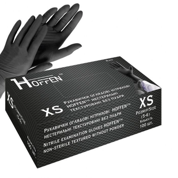 Нітрілові Hoffen Мedical black нестерильні текстуровані без пудри р.XS