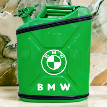 Подарочный набор для мужчин Канистра бар 20 л зеленая с логотипом BMW + посуда в мини бар