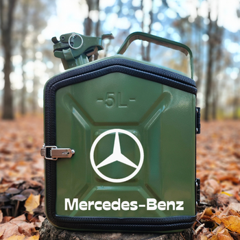 Подарочный набор для мужчин Канистра бар 5 л с оббивкой хаки с лого Mercedes-Benz + 2 бокала