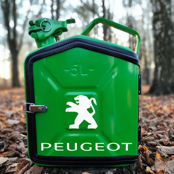Подарочный набор для мужчин Канистра бар 5 л с оббивкой зеленая с лого Peugeot + 2 бокала