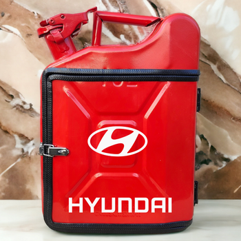 Подарочный набор для мужчин Канистра бар 10 л красная с логотипом Hyundai + 2 бокала