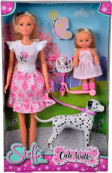 Zestaw lalek Simba Smoby Dolls Love Steffi and Evi Walking with The Dog (4006592079055)
