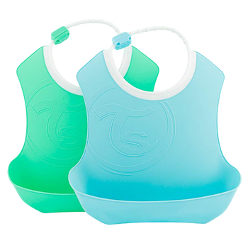 Нагрудники із кишенею Twistshake Soft Bib 4 м + пастельно-блакитний і пастельно-зелений 2 шт (7350083122209)