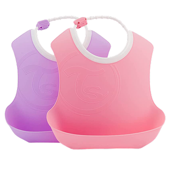 Нагрудник із кишенею Twistshake Soft Bib 4 m + пастельно-рожевий і пастельно-фіолетовий 2 шт (7350083122193)
