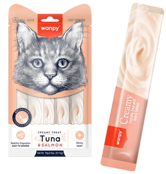 Жидкое лакомство для кошек Wanpy Creamy Lickable Treats Tuna & Salmon с тунцом и лососем (5 стиков х 14 г) (6927749871118)