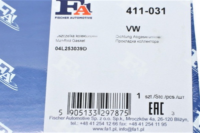 Прокладка выпускного коллектора Fischer Automotive One (FA1) 411-031 Volkswagen Passat, Tiguan, CC, Touran; Audi Q5, A4, A5, TT, A6, A3, Allroad; Skoda Yeti, Superb, Octavia; Seat Leon 04L253039D