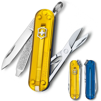 Складаний швейцарський ніж Victorinox Vx06223.T81G.T2 Classic SD Ukraine 7 функцій 58 мм прозорий жовто-синій