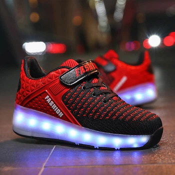 Роликовые кроссовки для мальчиков с LED подсветкой красные на 2-х колесах (LR 1229) 36(23см)