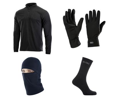 M-tac комплект зимняя балаклава, перчатки, носки, кофта тактическая чёрные L