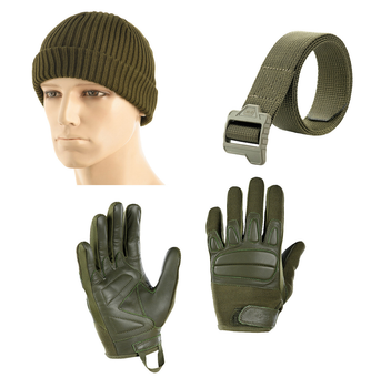 M-tac комплект рукавички тактичні шапка ремінь олива M