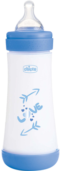 Пляшка для годування пластикова Chicco Perfect 5 Love із силіконовою соскою 4+ міс. 300 мл Синя (20235.21.40)