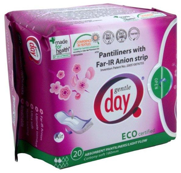 Wkładki higieniczne Gentle Day Pantiliners With Far-IR Anion Strip z paskiem anionowym pochłaniające wilgoć eco 20 szt (4779030680105)