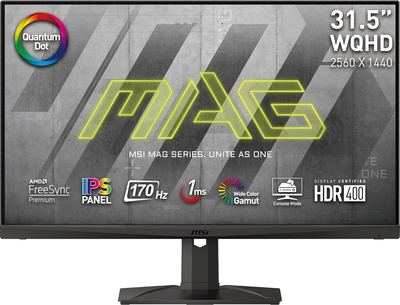 Монитор 31.5" MSI Optix MAG321QR-QD -- 2K QHD / Rapid IPS Quantum Dot / 170Hz / 1ms / 8-Bit + FRC / DCI P3 98% / DisplayHDR 400 / FreeSync Premium / G-Sync Compatible / USB Type-C / KVM