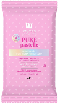 Делікатні серветки для інтимної гігієни AA Cosmetics Pure Pastelle ніжність та захист мікрофлори 15 шт (5900116084435)