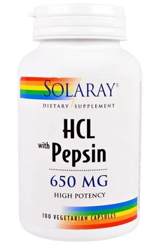 Бетаїн Пепсин Solaray Betaine HCL with pepsin 650 mg 100 кап