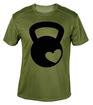 Футболка потовідвідна армійська ЗСУ з принтом "Гиря із сердечком" в оливі XL