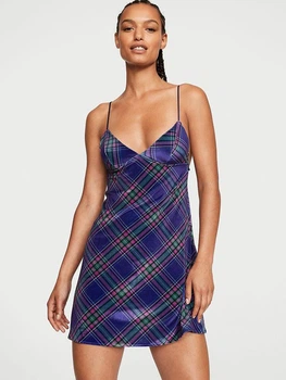Ночная рубашка Victoria's Secret (7000R00905041QAKS) Velvet Slip Dress велюровая S синяя