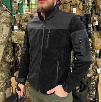 Чоловіча флісова демісезонна кофта Safari Tactical на блискавці з Softshell вставками Чорний L Kali AI472 високий комір - стійка кишені на блискавці