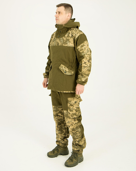 Костюм Горка камуфляжный олива пиксель, брюки с подтяжками, куртка с капюшоном, ветрозащитный 58