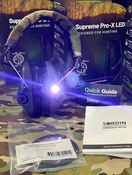 Наушники Sordin Supreme Pro X с LED фонарем. Цвет: олива