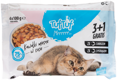 Mokra karma dla kotów TufTuf dorsz i pstrąg 4 x 100 g (5905342251194)