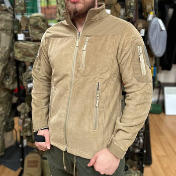 Мужская флисовая демисезонная повседневная кофта Safari Tactical с Softshell вставками воротник стойка застежка - молния на всю длину кофты полномерные карманы для рук Песочный 2X (Kali)