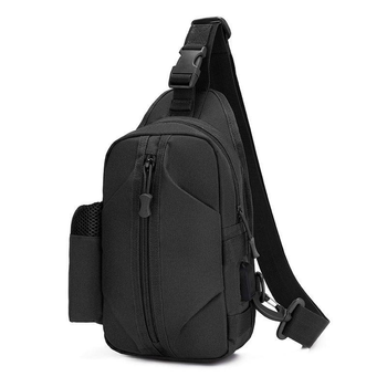 Тактическая черная сумка борсетка на одной лямке с USB.