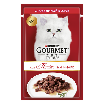 Влажный корм GOURMET Mon Petit для взрослых кошек кусочки с говядиной в соусе 50 г