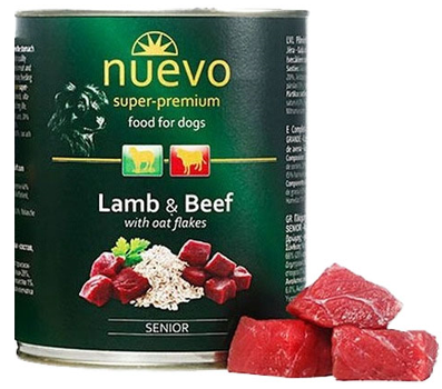 Вологий корм Nuevo Lamb and Beef Senior з бараниною та яловичиною для літніх собак 800 г (4250231595127)