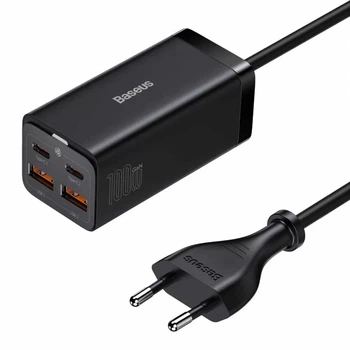 Сетевой фильтр (удлинитель) EU розетка+2USB+2Type-C + кабель 2Type-C с быстрой зарядкой GaN3 Pro 100W, Baseus (PSZM000401)