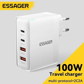 Сетевое зарядное устройство Essager 100W GAN (2xType-C + 2xUSB-A) ES-CD37 WHITE