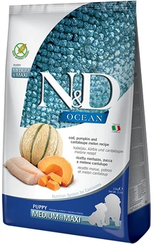 Беззерновой сухой корм Farmina N&D Grain Free OCEAN PUMPKIN для щенков средних и больших пород с треской и дыней 12 кг (8010276038821)