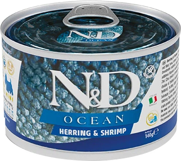 Влажный корм Farmina N&D Grain Free OCEAN HERRING & SHRIMP ADULT MINI для собак мелких пород с сельдью, треской, тунцом и креветкой 140 г (8606014102215)