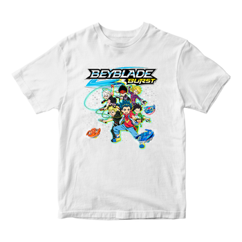 Футболка біла з оригінальним принтом гри BeyBlade "Дзига Beyblade. Бейблейд Дзига. Персонажі" Push IT ФП012186, 2 роки, 28, 86 см