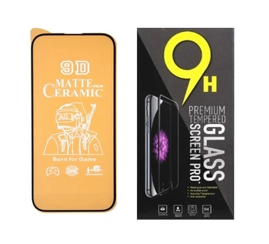 Противоударная защитная пленка Ceramics для Apple iPhone 15 Full Glue с черной рамкой, матовая