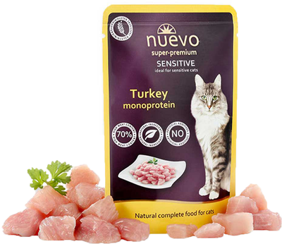 Вологий корм Nuevo Sensitive для котів чутливим травним трактом з індичкою 85 г (4250231598579)