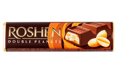 Упаковка шоколадних батончиків Roshen Батон Double peanuts з арахісом та арахісовим кремом 39 г х 30 шт