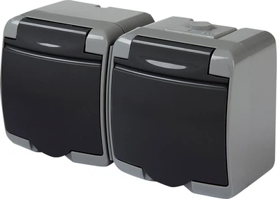 Розетка ETI RHE-2s-SRG 2-на з з/к Schuko IP54 Сіро-графітова (4668107)