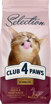 Повнораціонний сухий корм для дорослих кішок Club 4 Paws Selection Преміум З качкою та овочами 1.5 кг (4820215369145)
