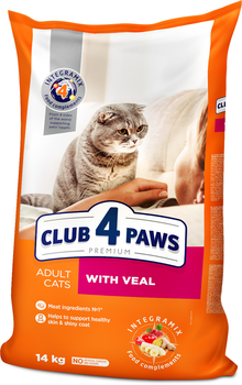 Сухой корм для взрослых кошек Club 4 Paws (Клуб 4 Лапы) Премиум С Телятиной 14 кг (4820083909207/4820215362375)