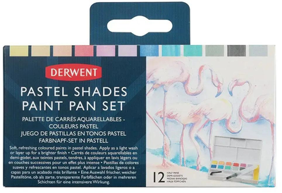 Набір фарб акварельних Derwent Pastel Shades Paint Pan з пензликом і резервуаром 12 кольорів (5028252620338)