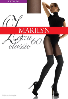Теплі, щільні колготки з імітацією панчих Marilyn Zazu classic 60 Den чорні 1/2
